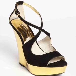 Black and gold Michael kors wedges